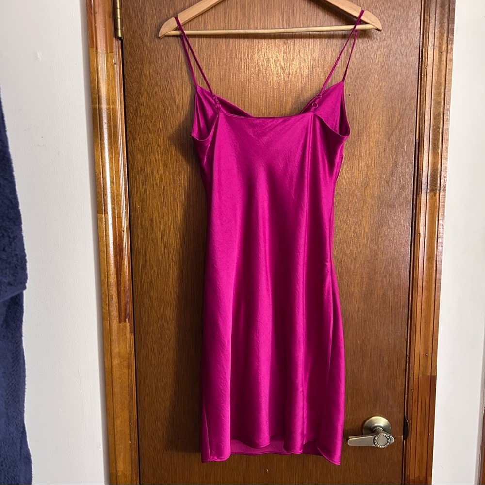 Express Satin Cowl Neck Slip‎ Dress Womens Small Magenta Pink Mini - Picture 3 of 6